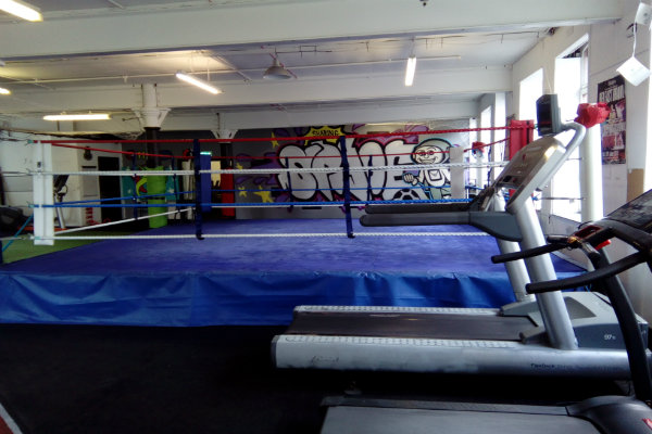 Boxing ring in gym 